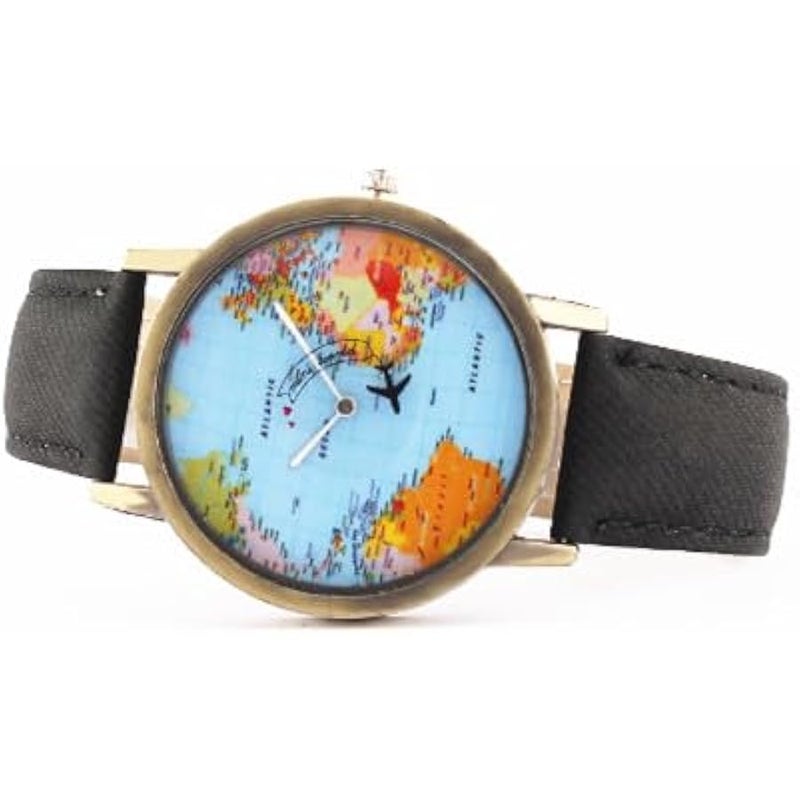 Travel The World Watch Cool Unique Airplane Moving Flying World Map Watch with Black Jeans Color Watch Band Gril's Watch Small Wrist - Image 2